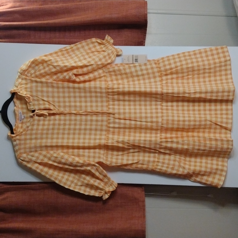 Nanette Lapore dress tiered NWT gingham Chex tangerine yellow sz 12